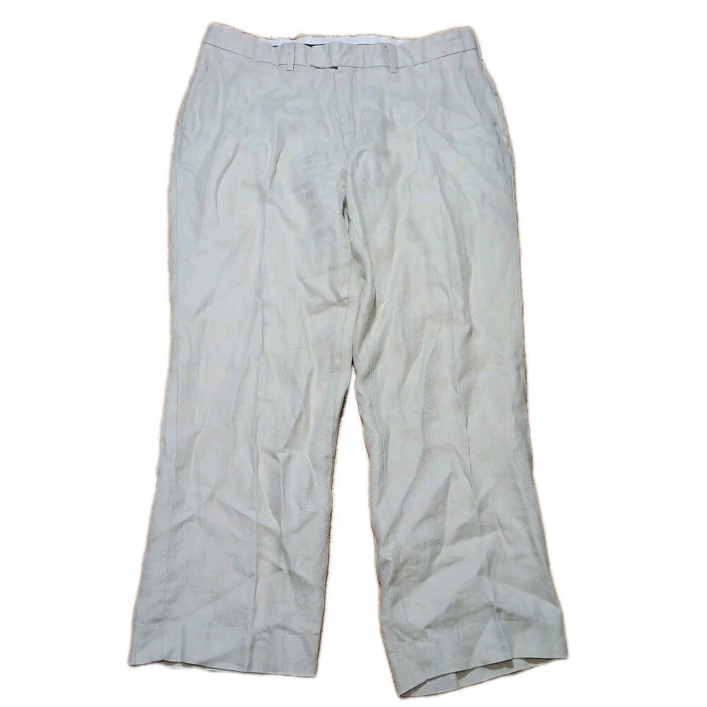 Vintage Polo Ralph Lauren Men's 100% Linen Trousers Size 38x30 Tan Flat Front
